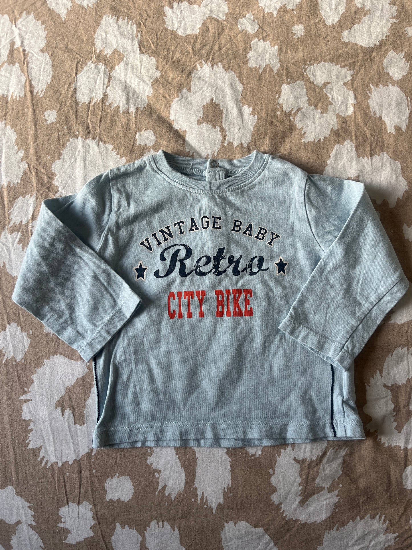 T-shirt à manches longues bleu « vintage baby rétro City bike » - 12 mois