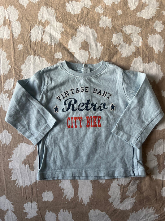 T-shirt à manches longues bleu « vintage baby rétro City bike » - 12 mois