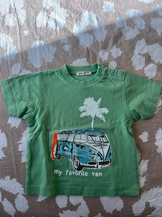 T-shirt à manches courtes vert avec van - 18 mois