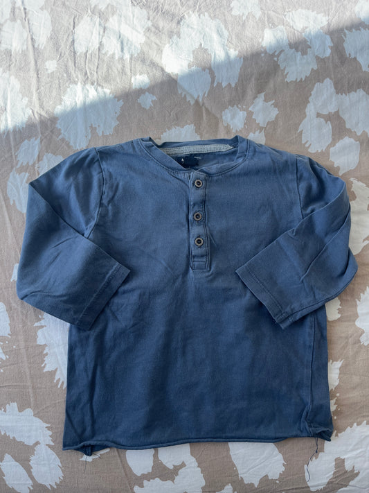 T-shirt à manches longues bleu/gris avec boutons - 18 mois