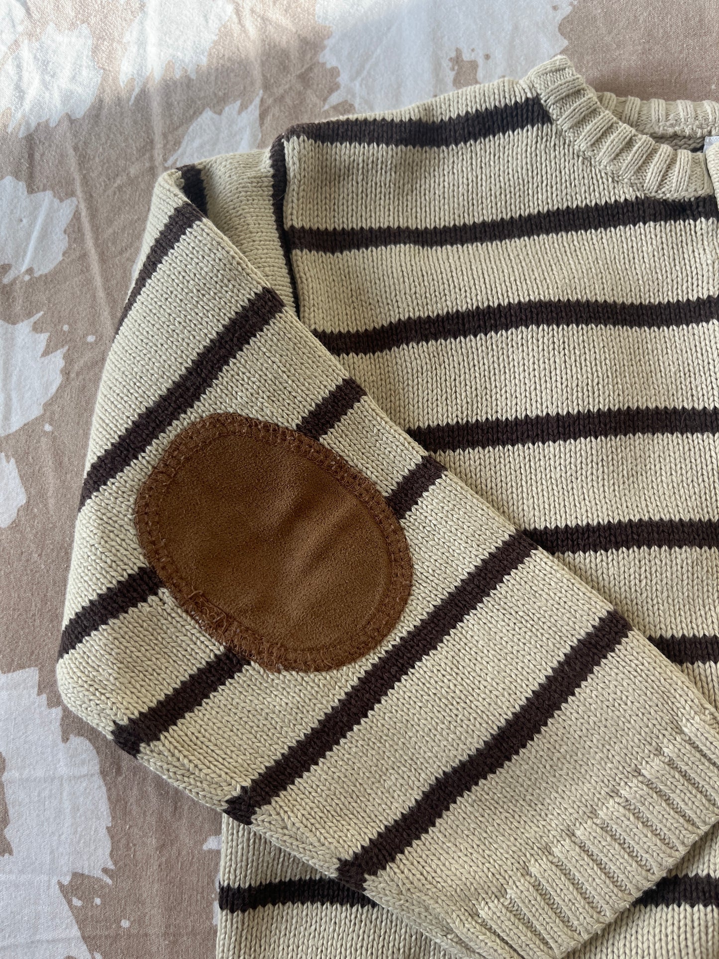 Gilet à zip rayé beige avec coudières marron - 18 mois