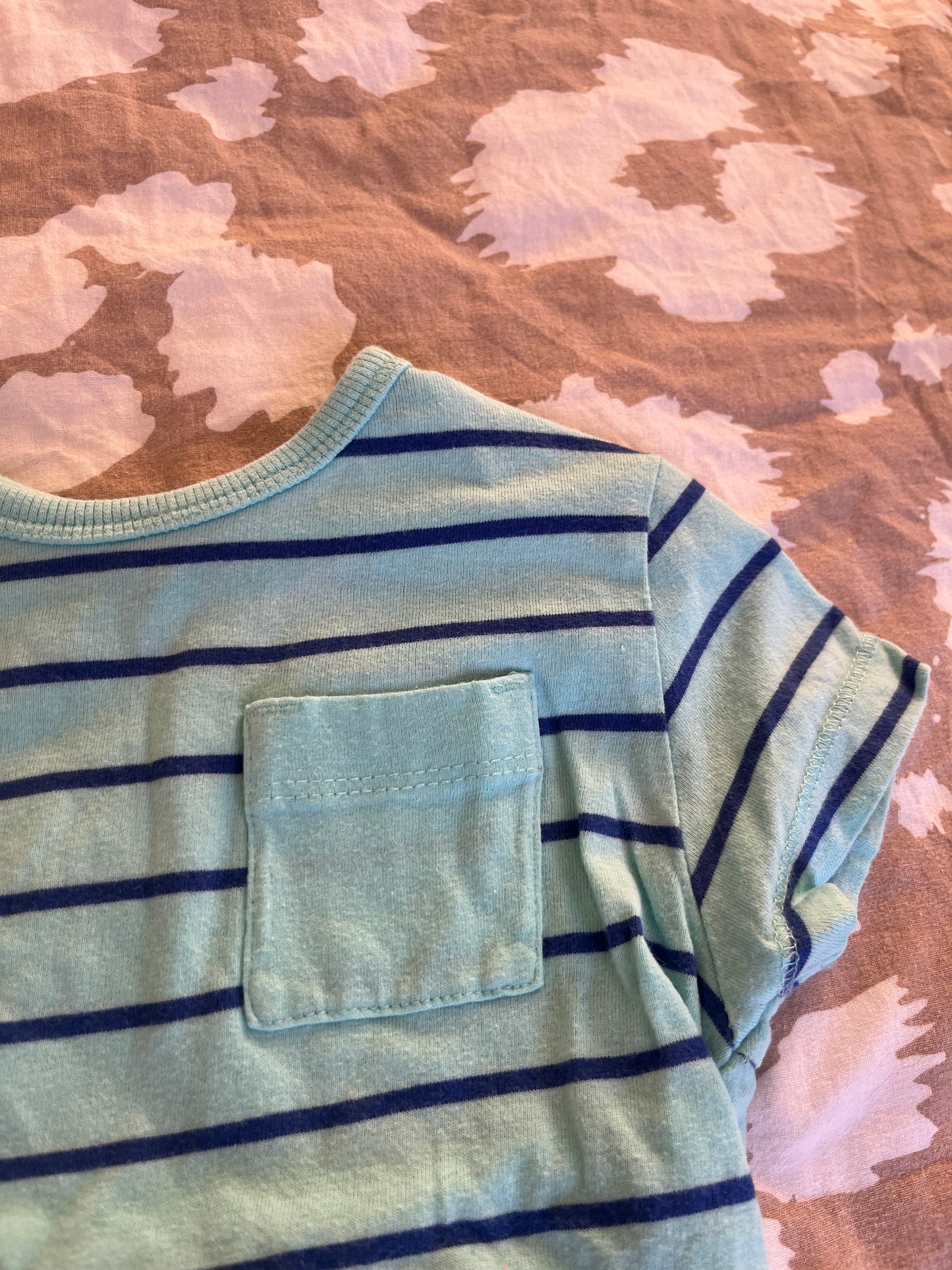 T-shirt à manches courtes bleu turquoise à rayures bleu marine - 24 mois