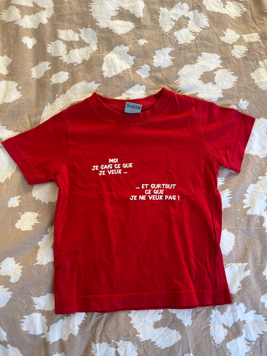 T-shirt à manches courtes rouge « moi je sais ce que je veux » - 2 ans