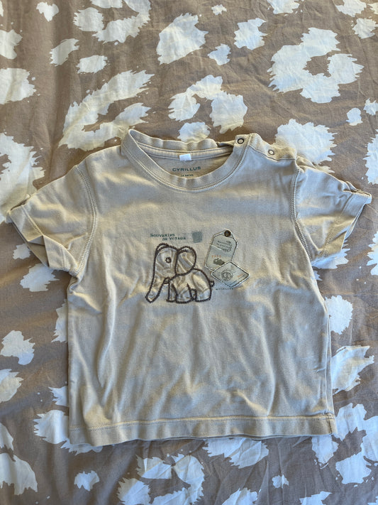T-shirt à manches courtes beige motif éléphant vintage Cyrillus - 24 mois