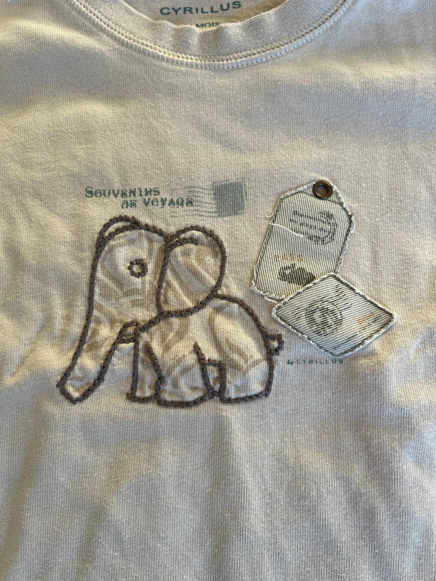 T-shirt à manches courtes beige motif éléphant vintage Cyrillus - 24 mois