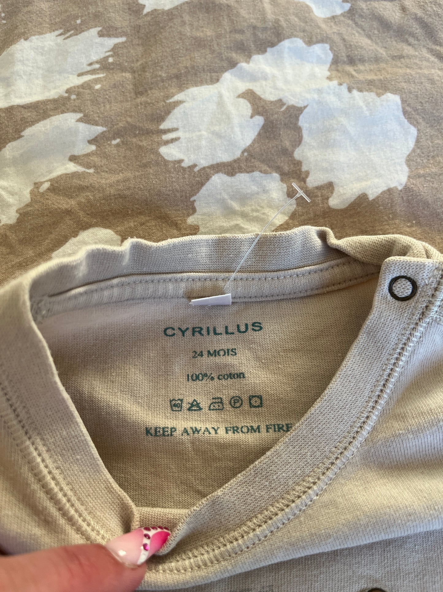 T-shirt à manches courtes beige motif éléphant vintage Cyrillus - 24 mois