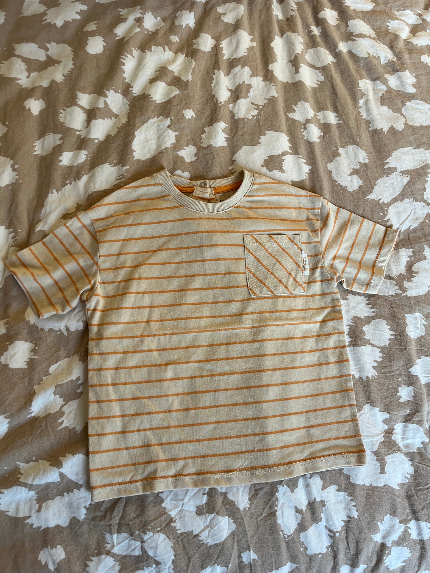 T-shirt à manches courtes beige à rayures orange - 36 mois