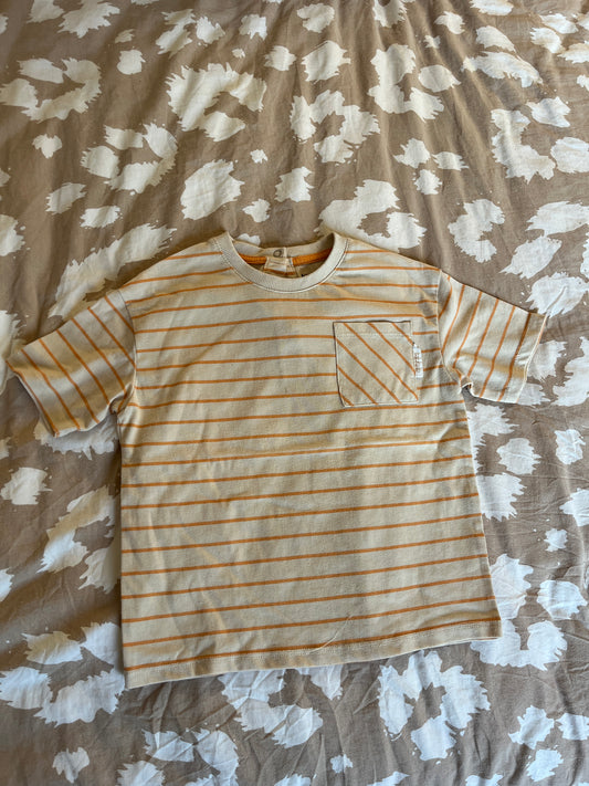 T-shirt à manches courtes beige à rayures orange - 36 mois