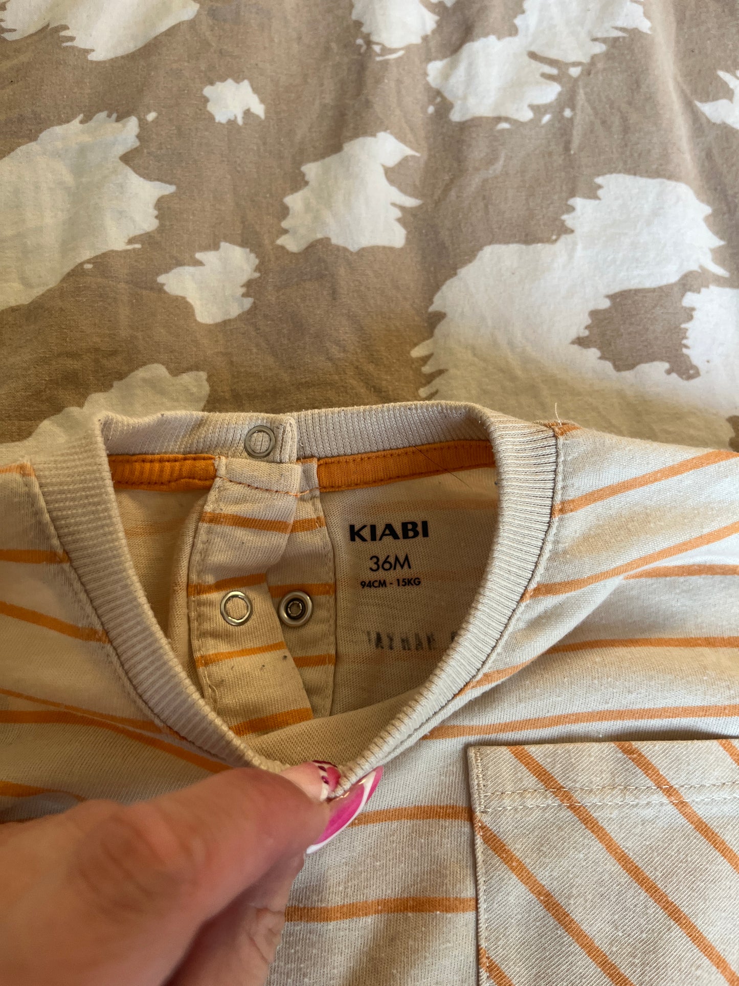 T-shirt à manches courtes beige à rayures orange - 36 mois