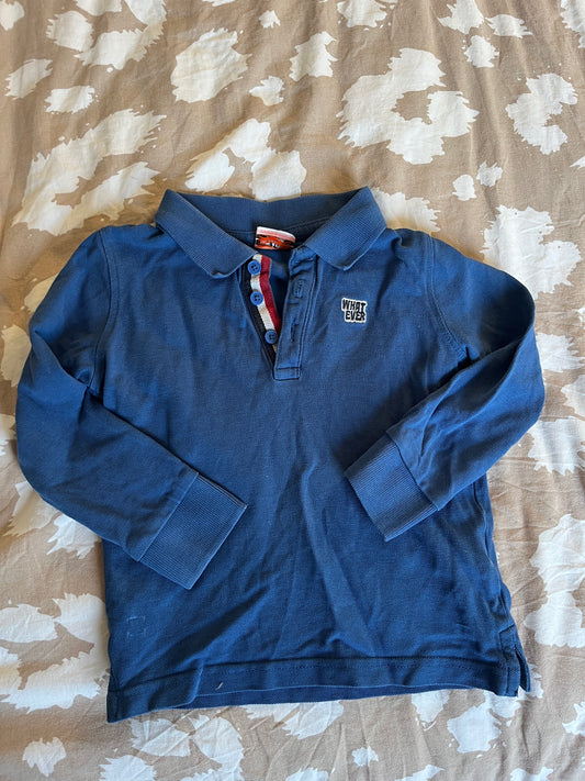 Polo en maille à manches longues bleu - 3 ans