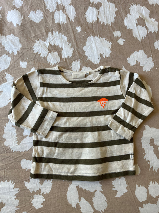 T-shirt à manches longues crème rayé kaki Arsène - 18 mois