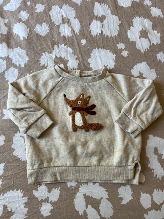 Sweat à manches longues beige chiné avec renard - 18 mois