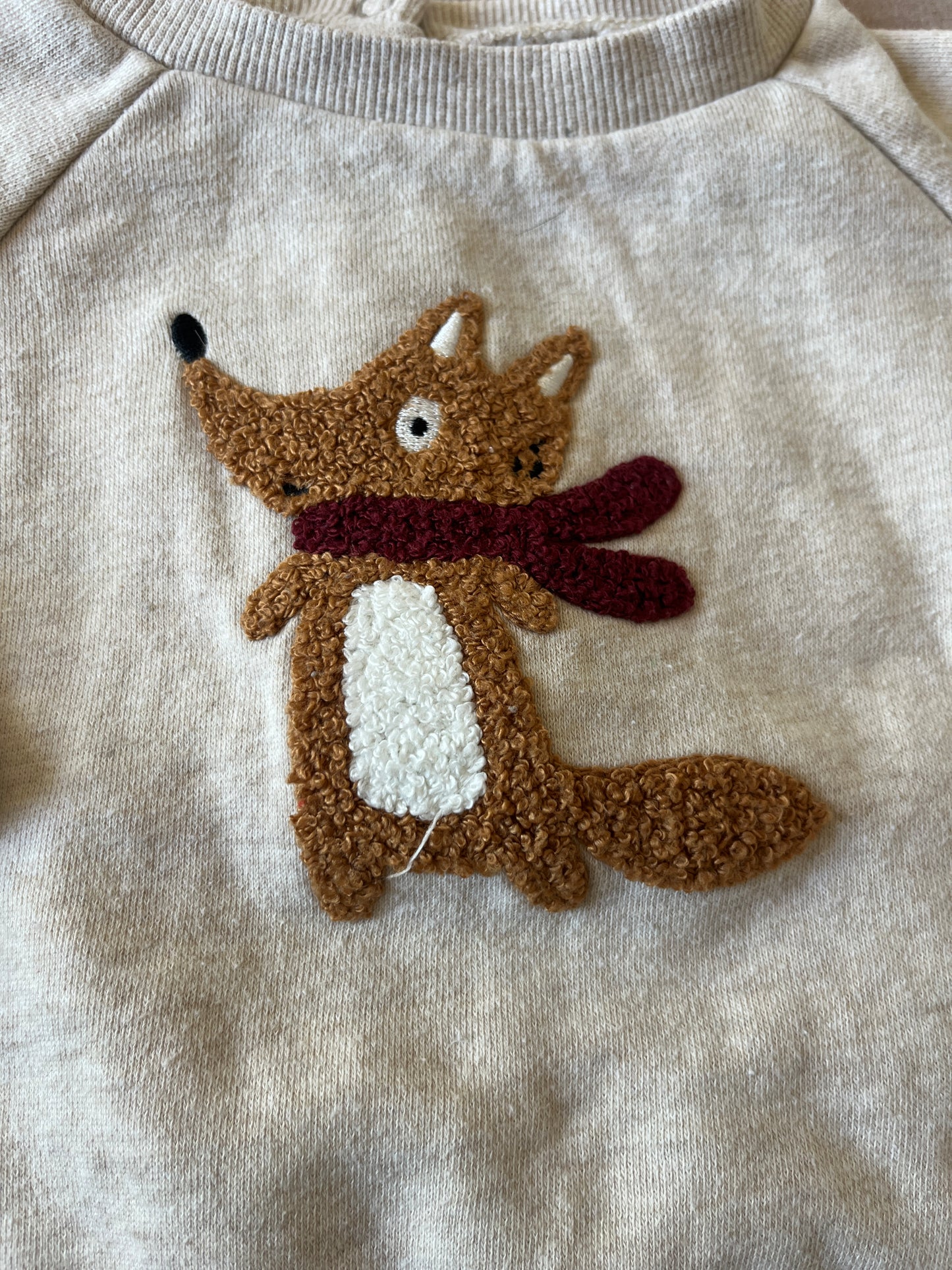 Sweat à manches longues beige chiné avec renard - 18 mois