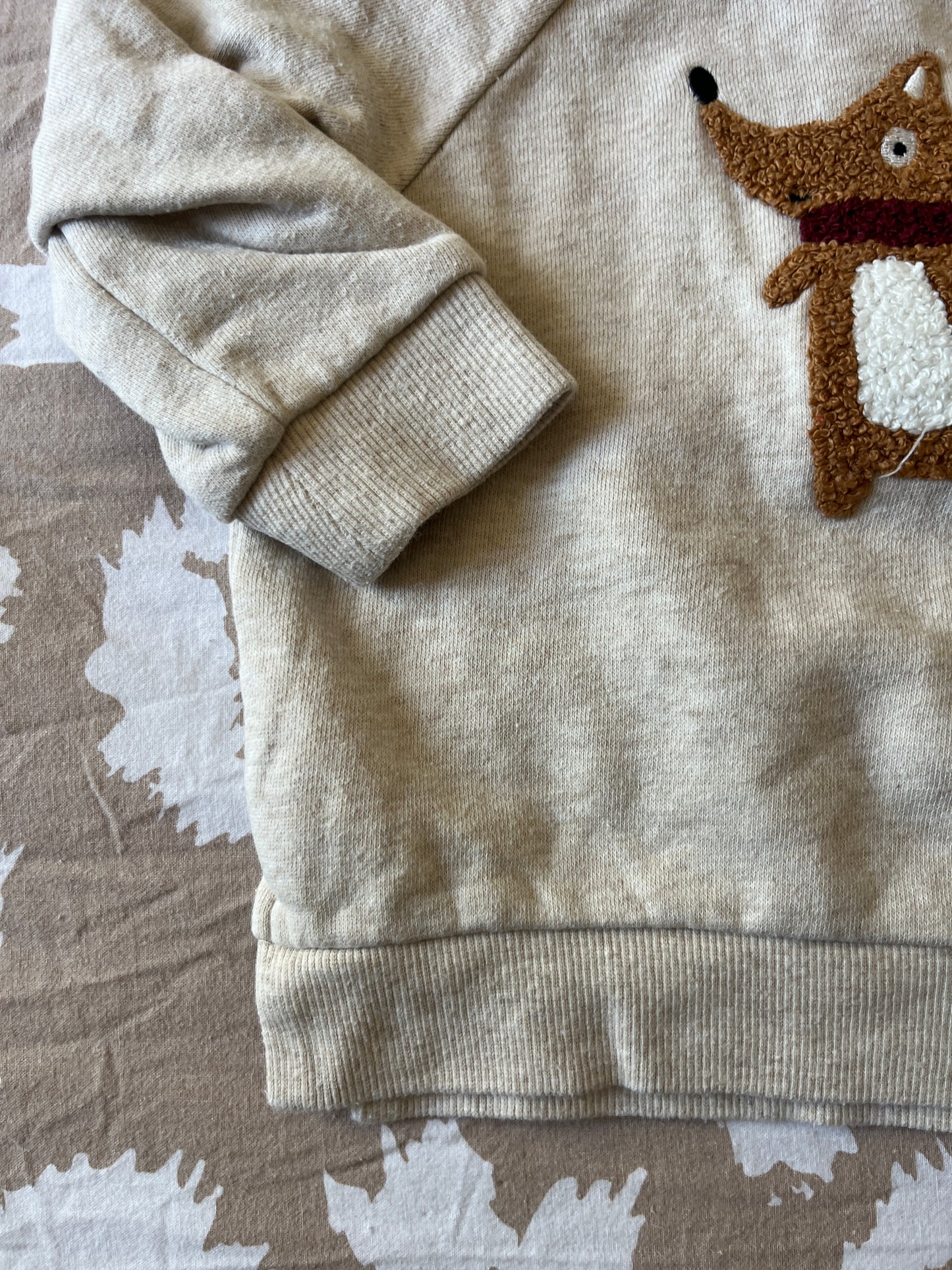Sweat à manches longues beige chiné avec renard - 18 mois