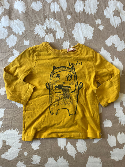 T-shirt à manches longues moutarde avec monstre DPAM - 18 mois