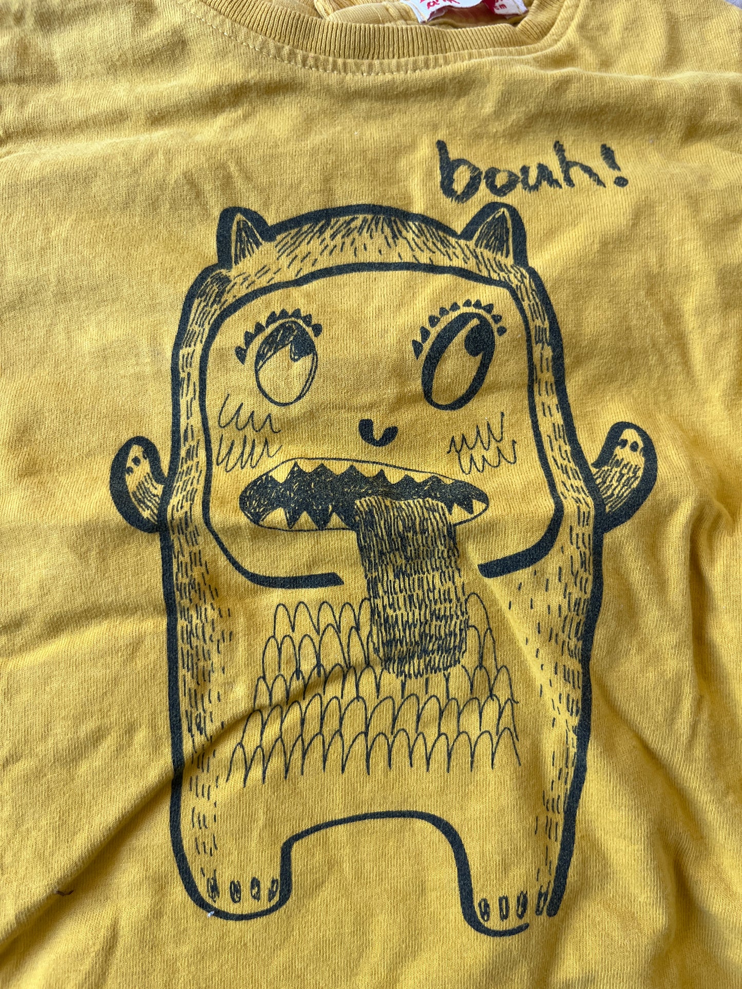 T-shirt à manches longues moutarde avec monstre DPAM - 18 mois