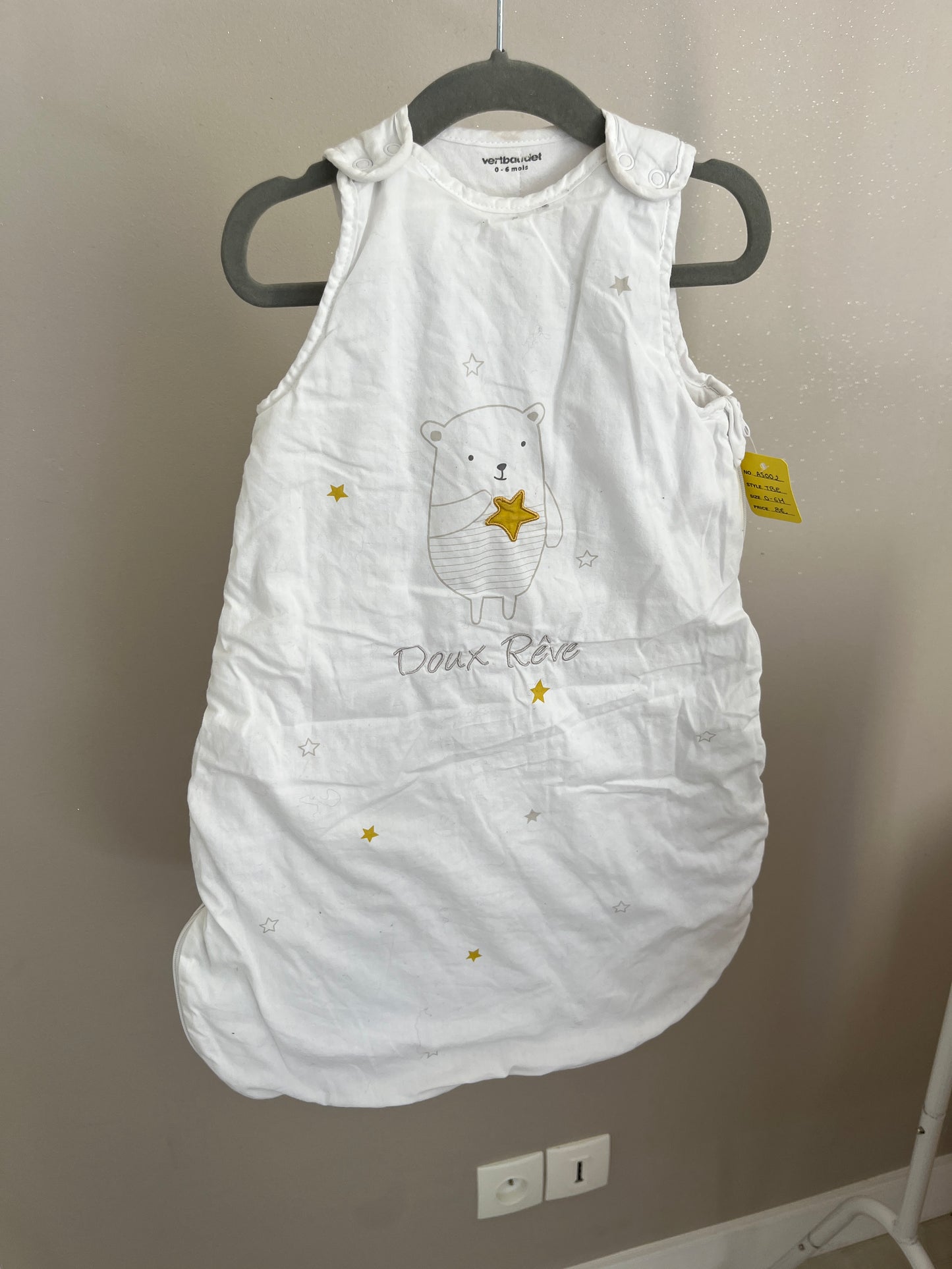 Gigoteuse blanche avec oursons - 0/6 mois