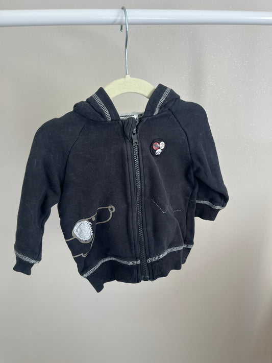 Gilet à capuche noire motif chien Sucre d’Orge - 12 mois