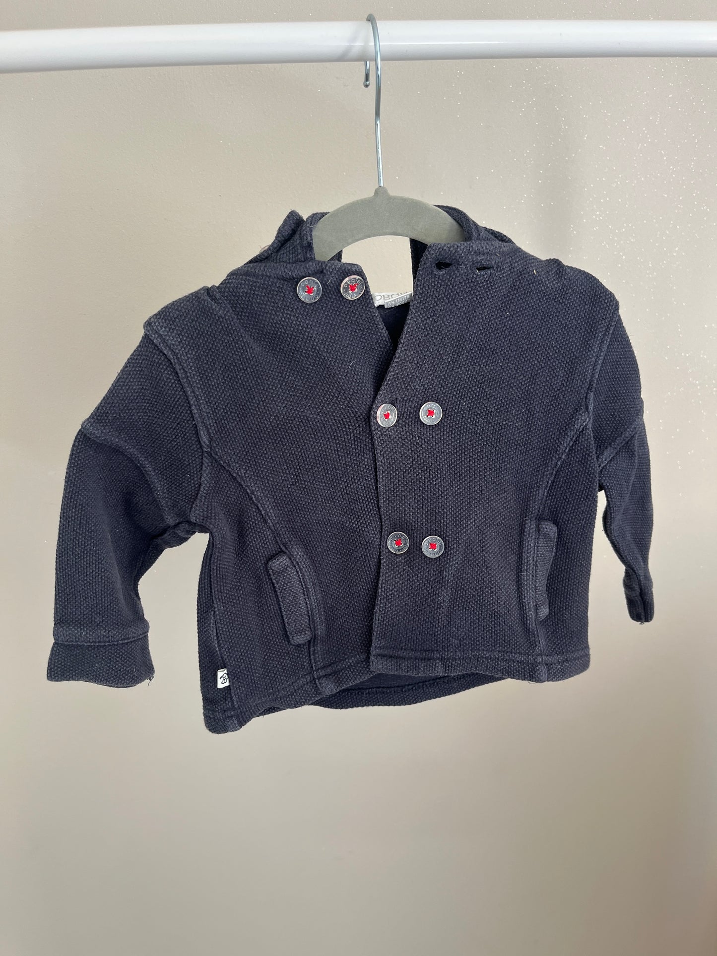 Manteau à capuche bleu maille gaufrée Obaïbi - 12 mois