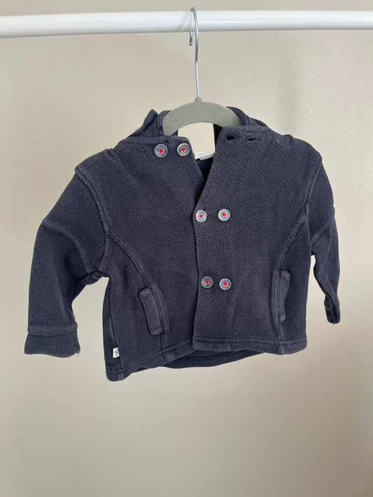 Manteau à capuche bleu maille gaufrée Obaïbi - 12 mois