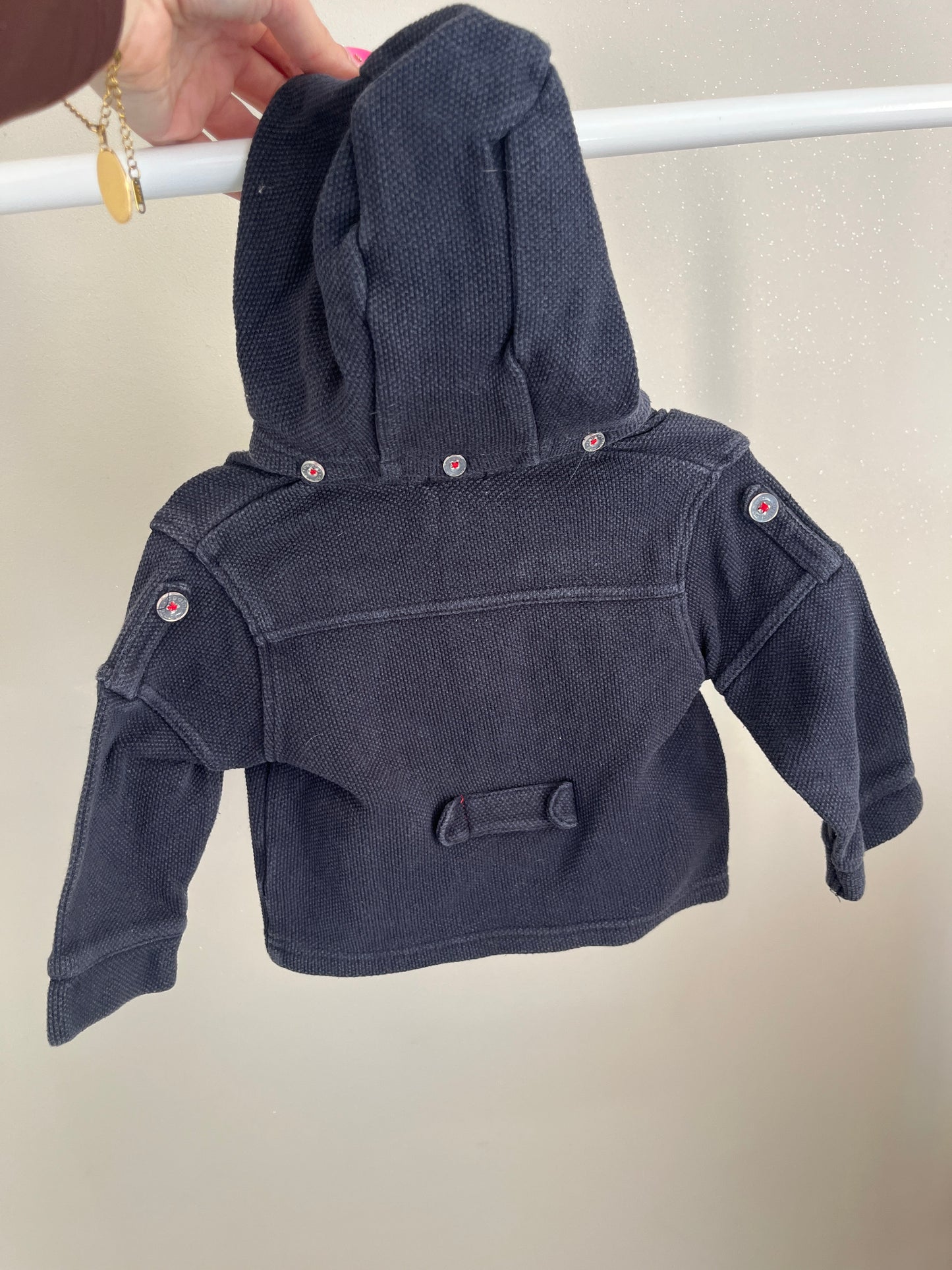 Manteau à capuche bleu maille gaufrée Obaïbi - 12 mois