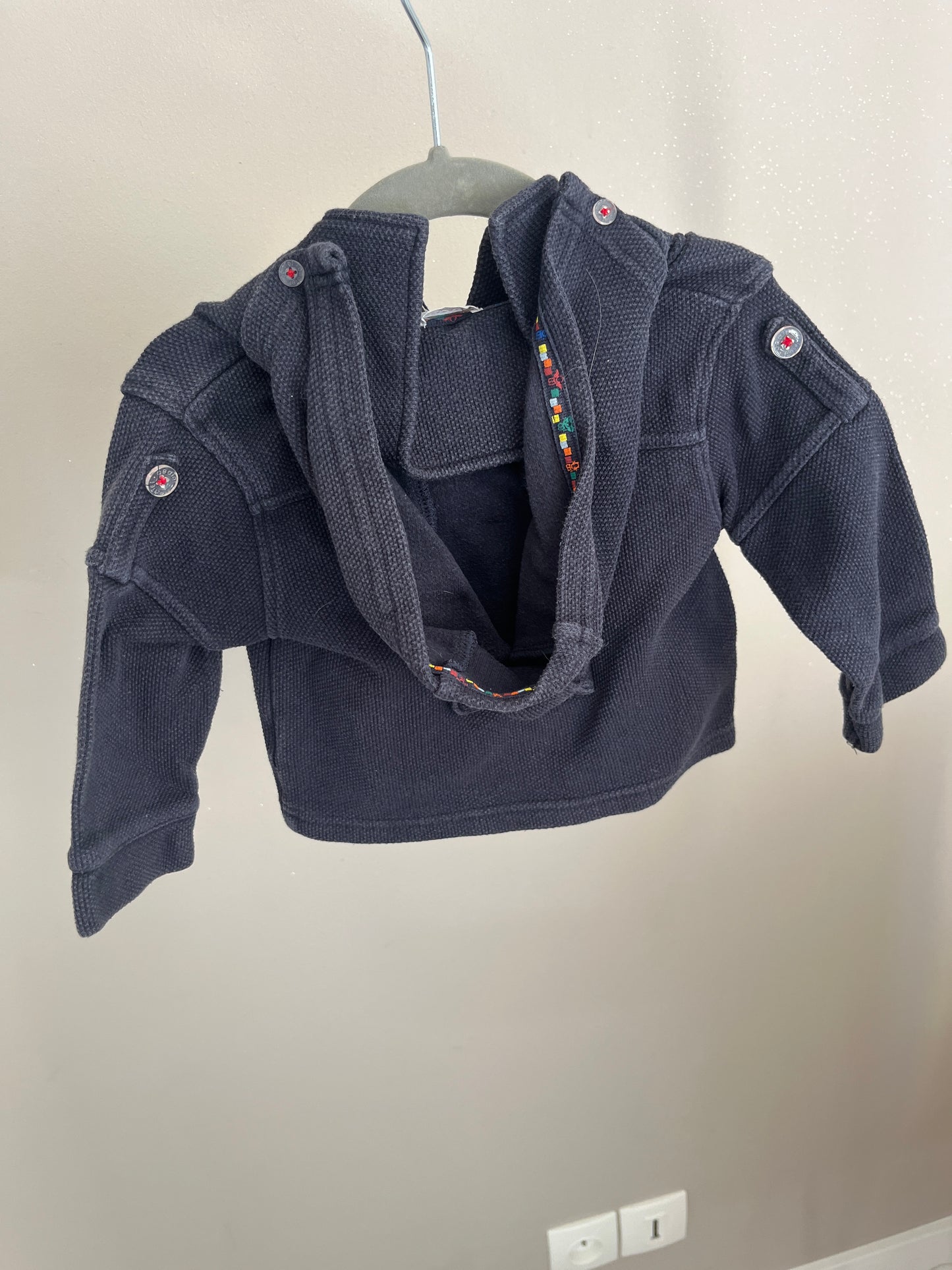 Manteau à capuche bleu maille gaufrée Obaïbi - 12 mois