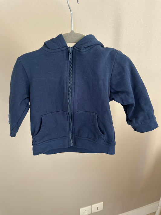 Gilet à capuche bleu marine à zip molletonnée - 12 mois
