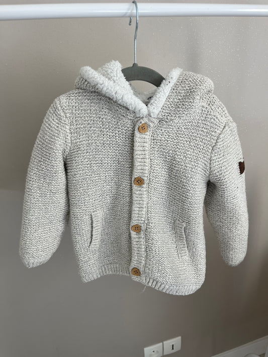 Veste beige en maille à capuche intérieur polaire - 18/24 mois (92cm)