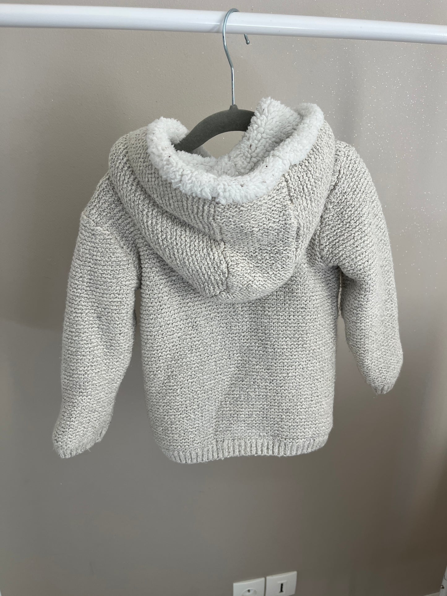 Veste beige en maille à capuche intérieur polaire - 18/24 mois (92cm)