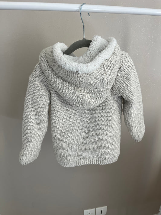 Veste beige en maille à capuche intérieur polaire - 18/24 mois (92cm)