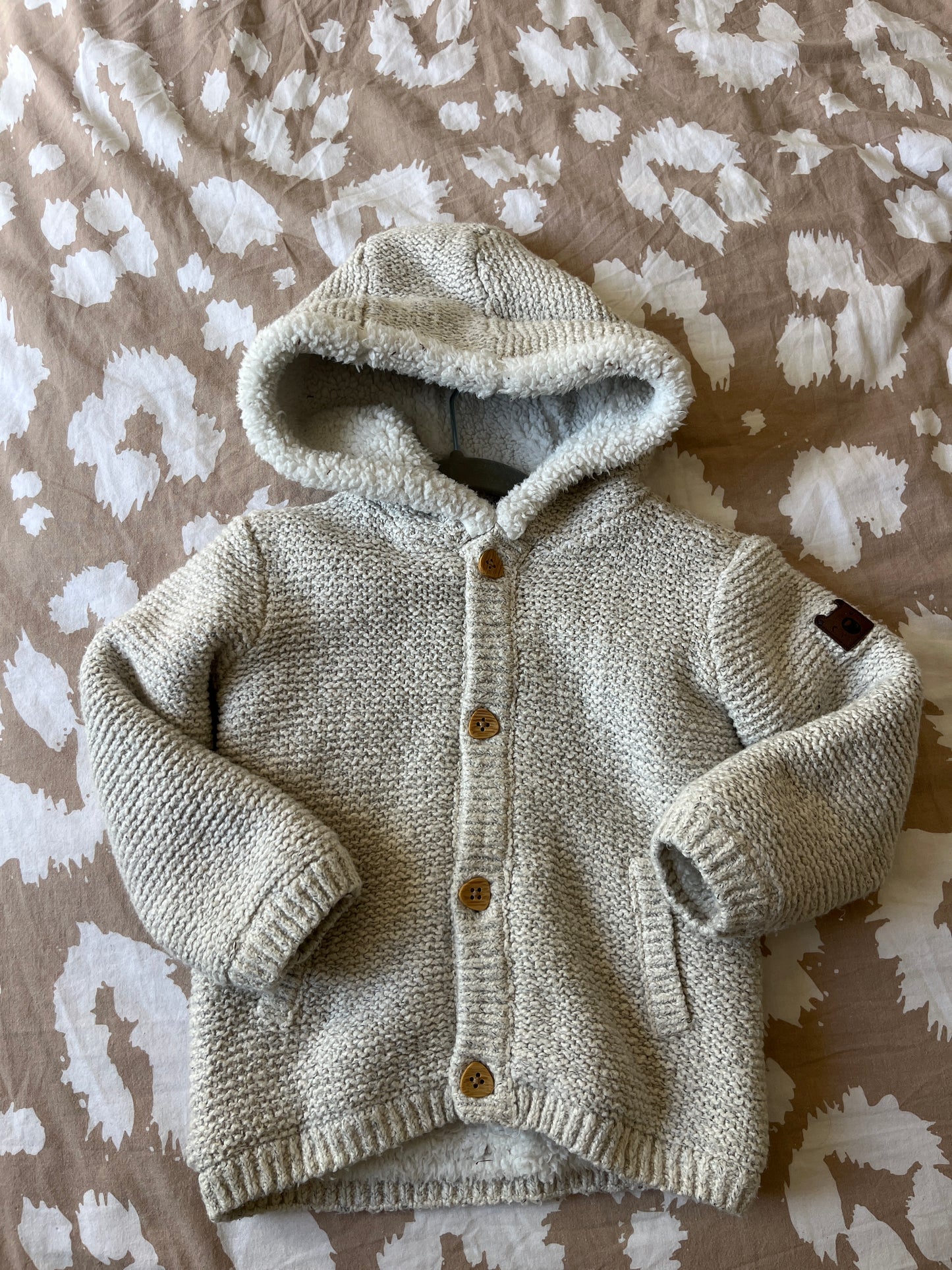 Veste beige en maille à capuche intérieur polaire - 18/24 mois (92cm)