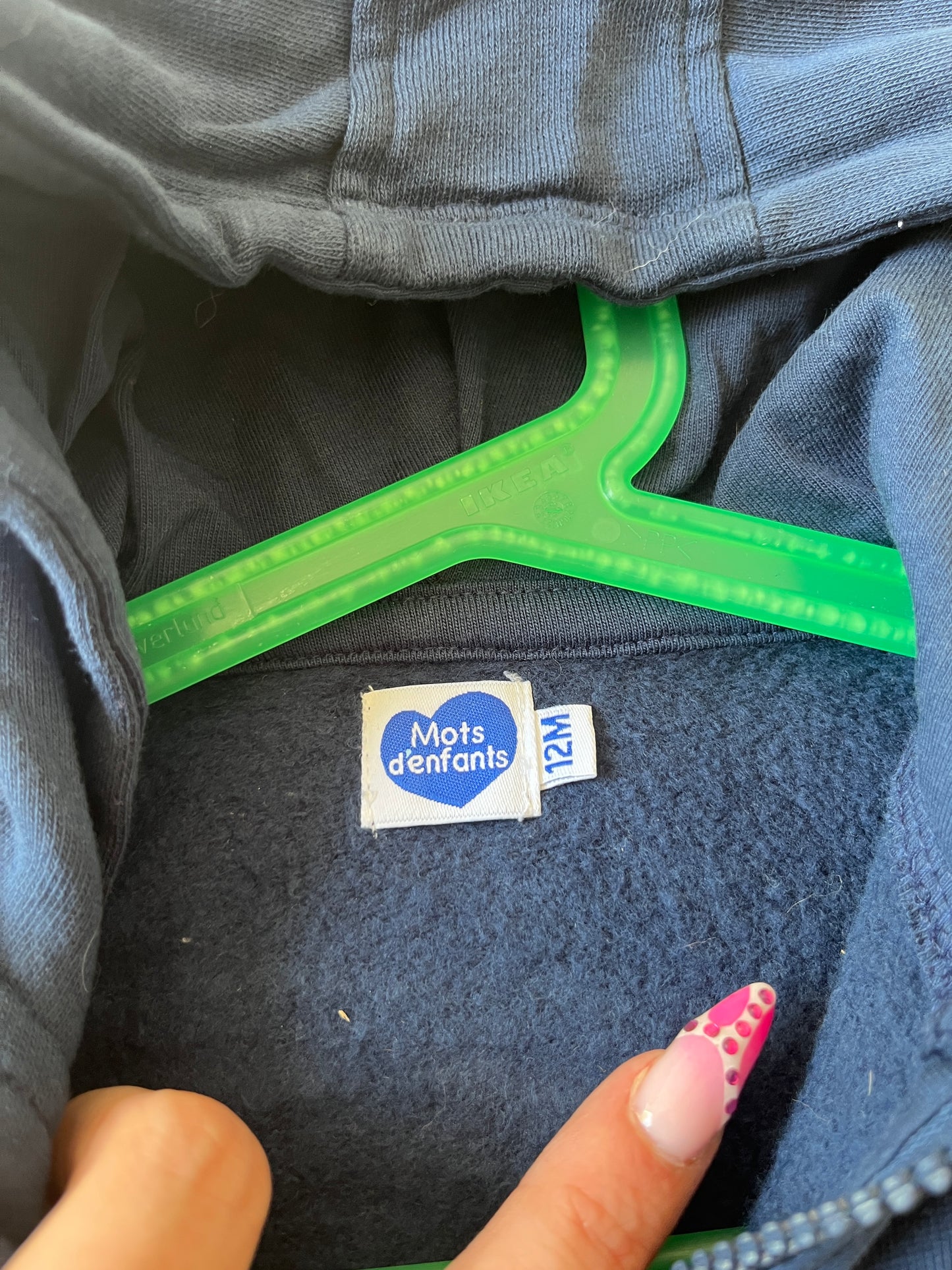 Gilet à capuche bleu marine à zip molletonnée - 12 mois