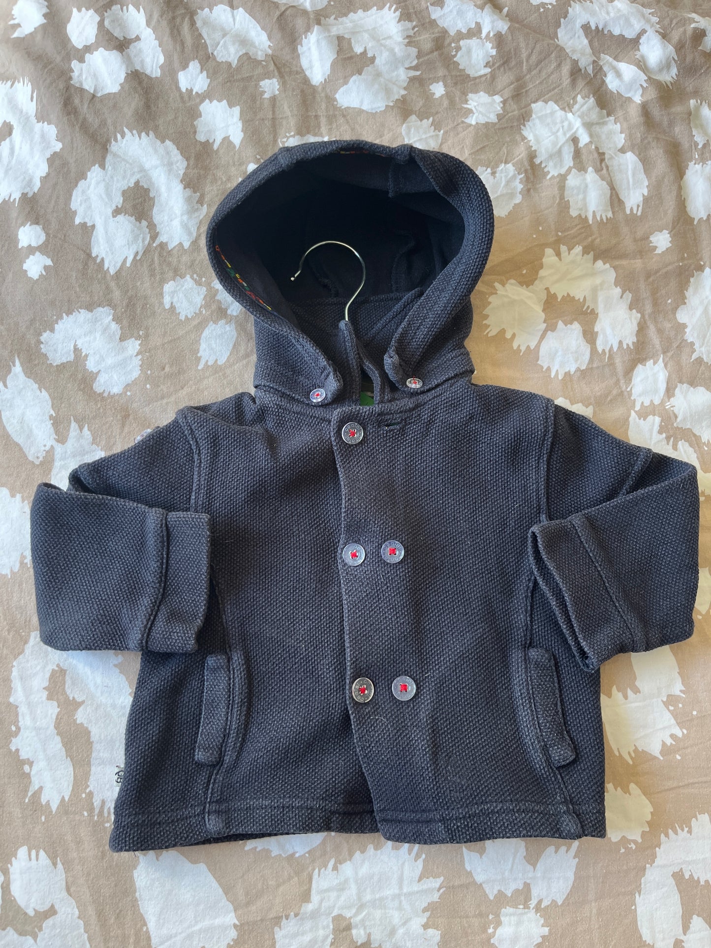 Manteau à capuche bleu maille gaufrée Obaïbi - 12 mois