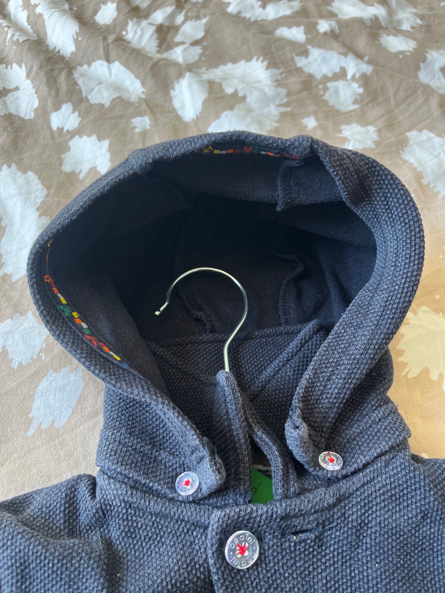 Manteau à capuche bleu maille gaufrée Obaïbi - 12 mois
