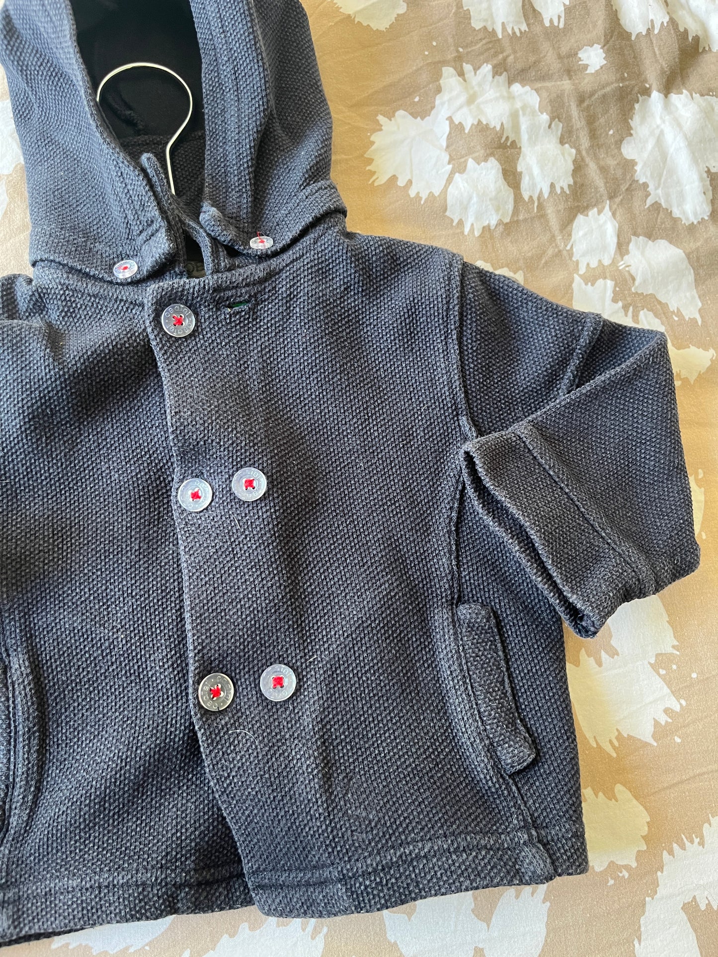 Manteau à capuche bleu maille gaufrée Obaïbi - 12 mois