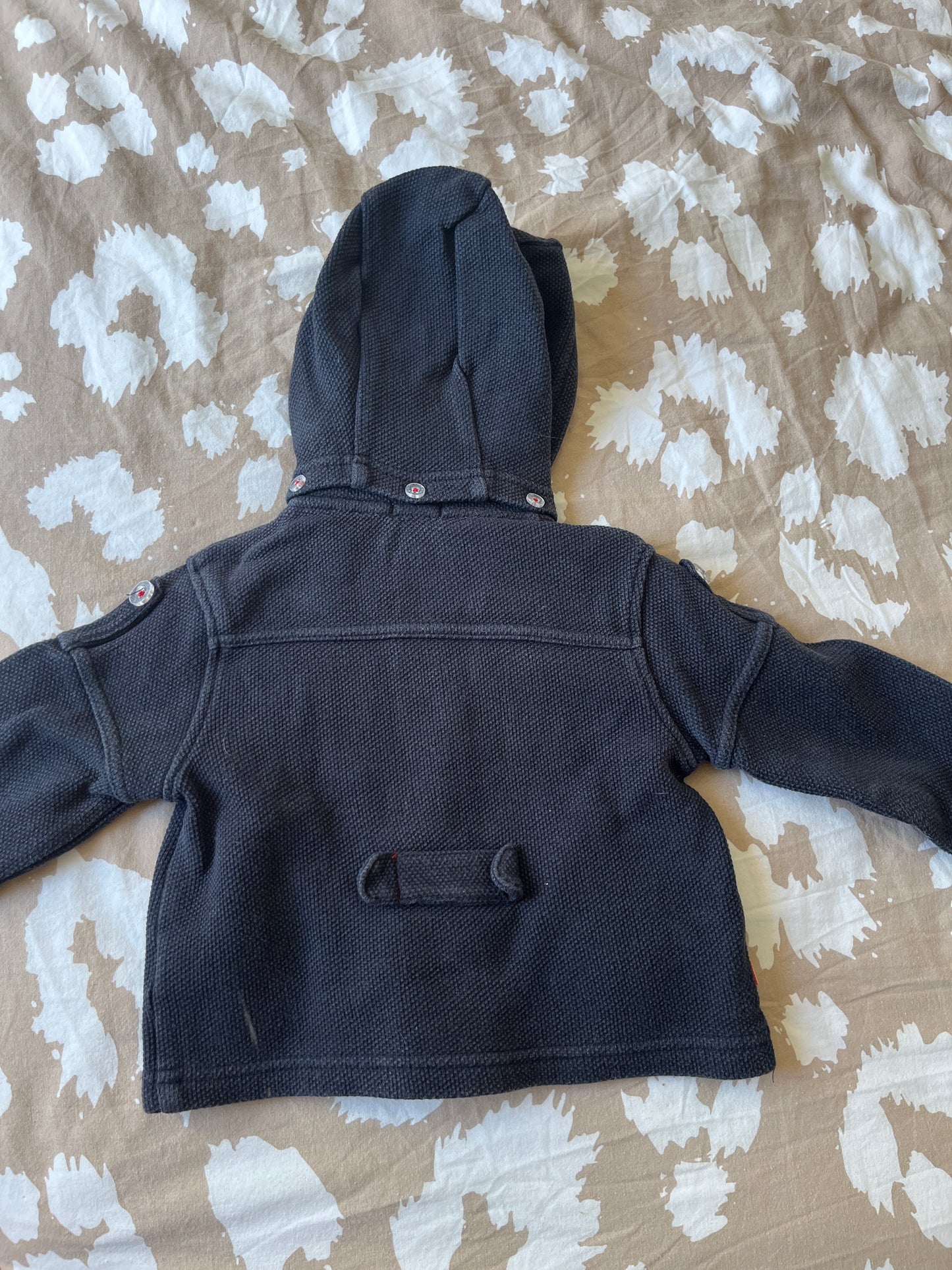 Manteau à capuche bleu maille gaufrée Obaïbi - 12 mois