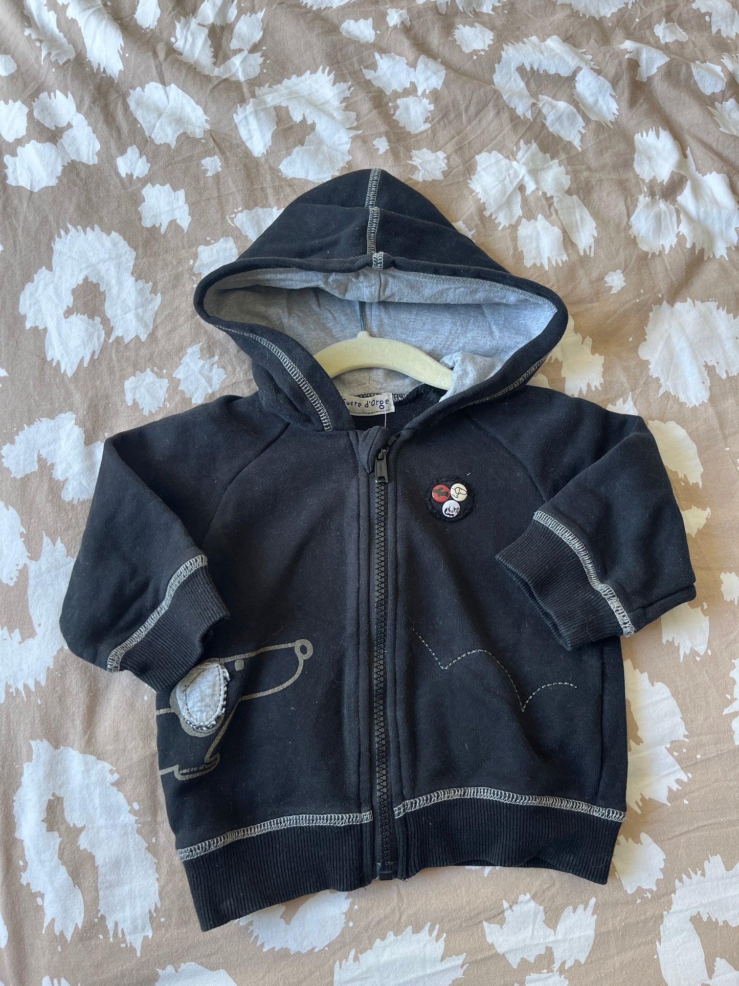 Gilet à capuche noire motif chien Sucre d’Orge - 12 mois