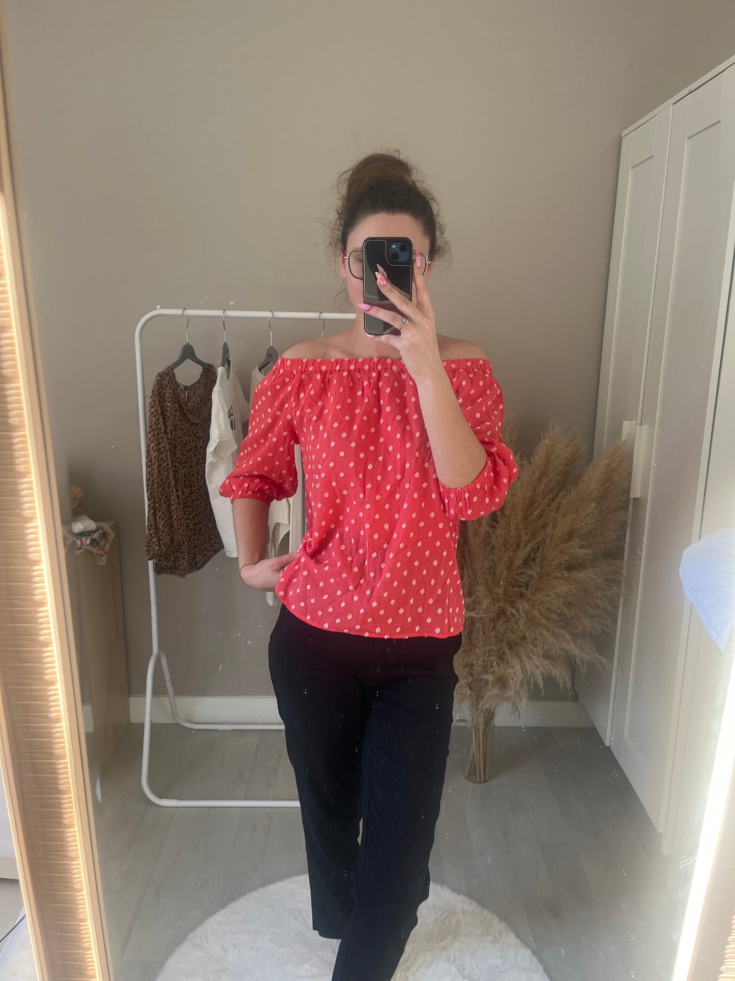 Top manches 3/4 col bardot rose - S