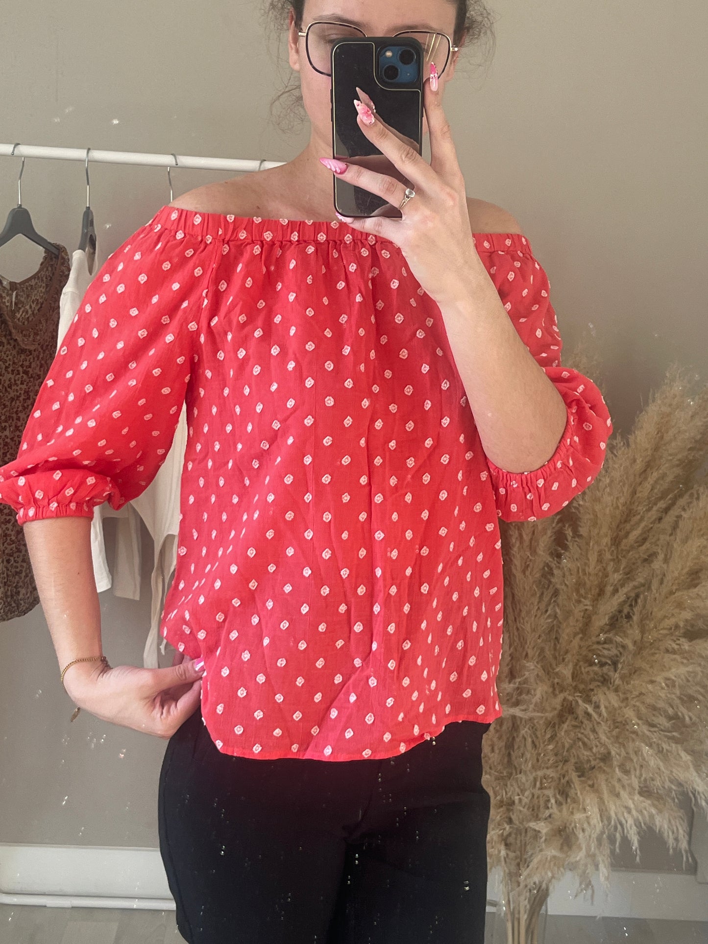 Top manches 3/4 col bardot rose - S