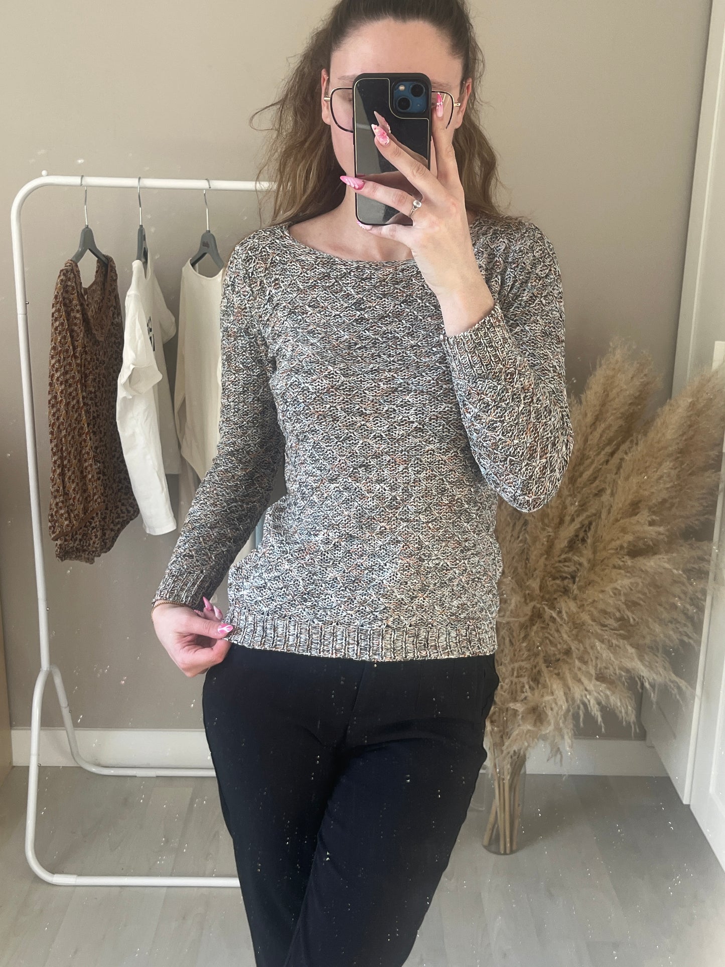 Pull à manches longues en maille - S