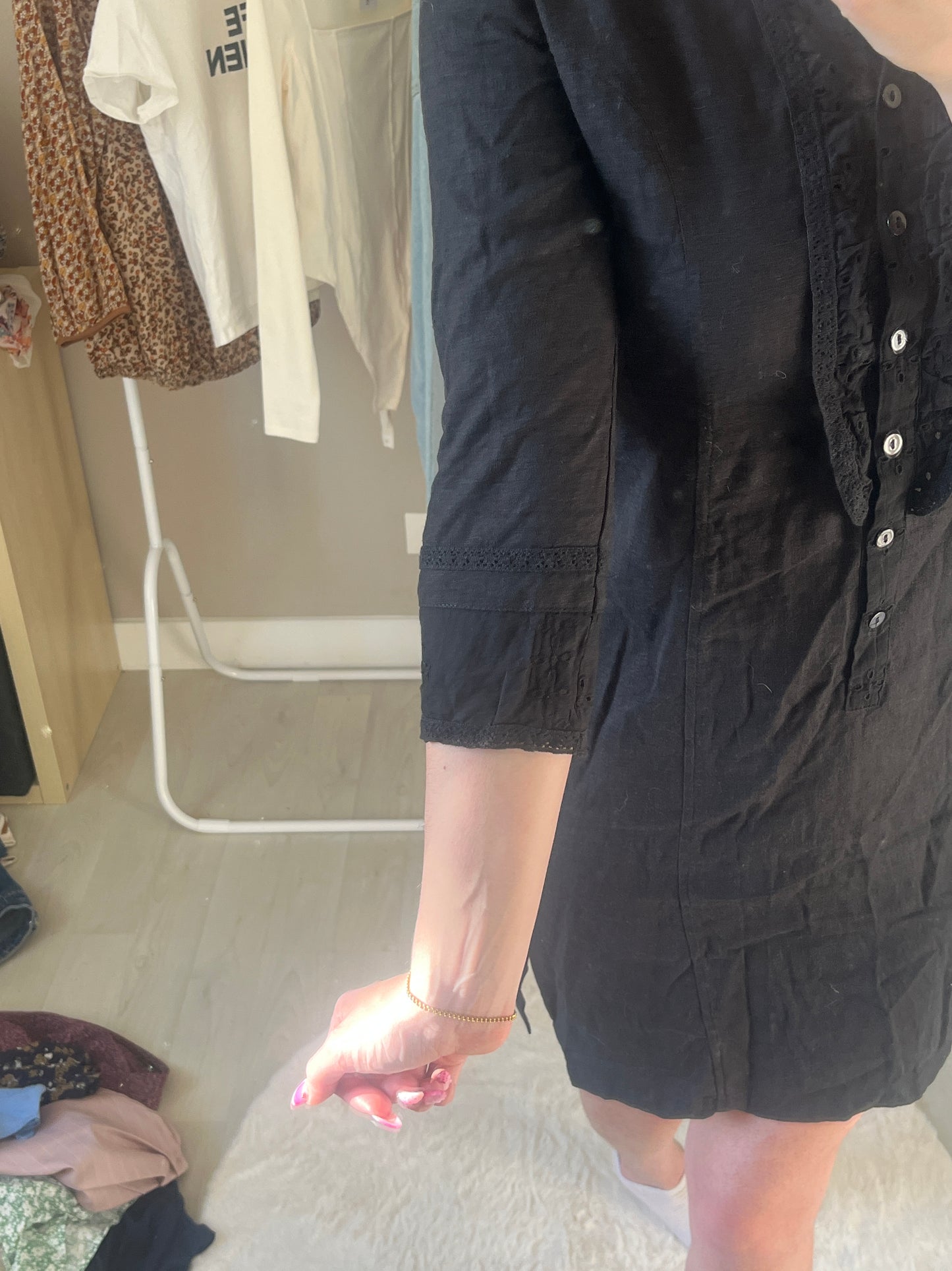 Robe mi-longue manches 3/4 effet lin - S