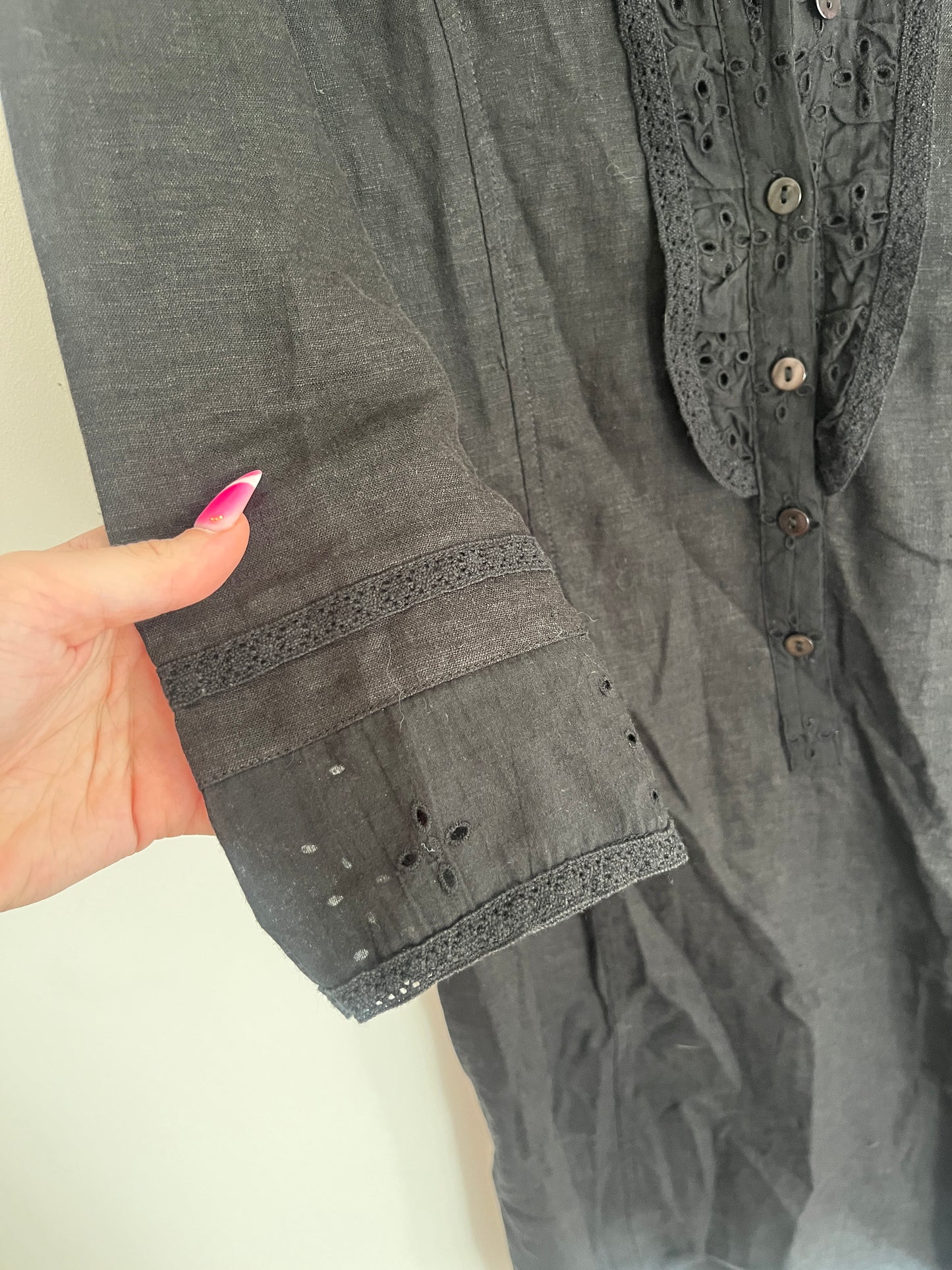 Robe mi-longue manches 3/4 effet lin - S