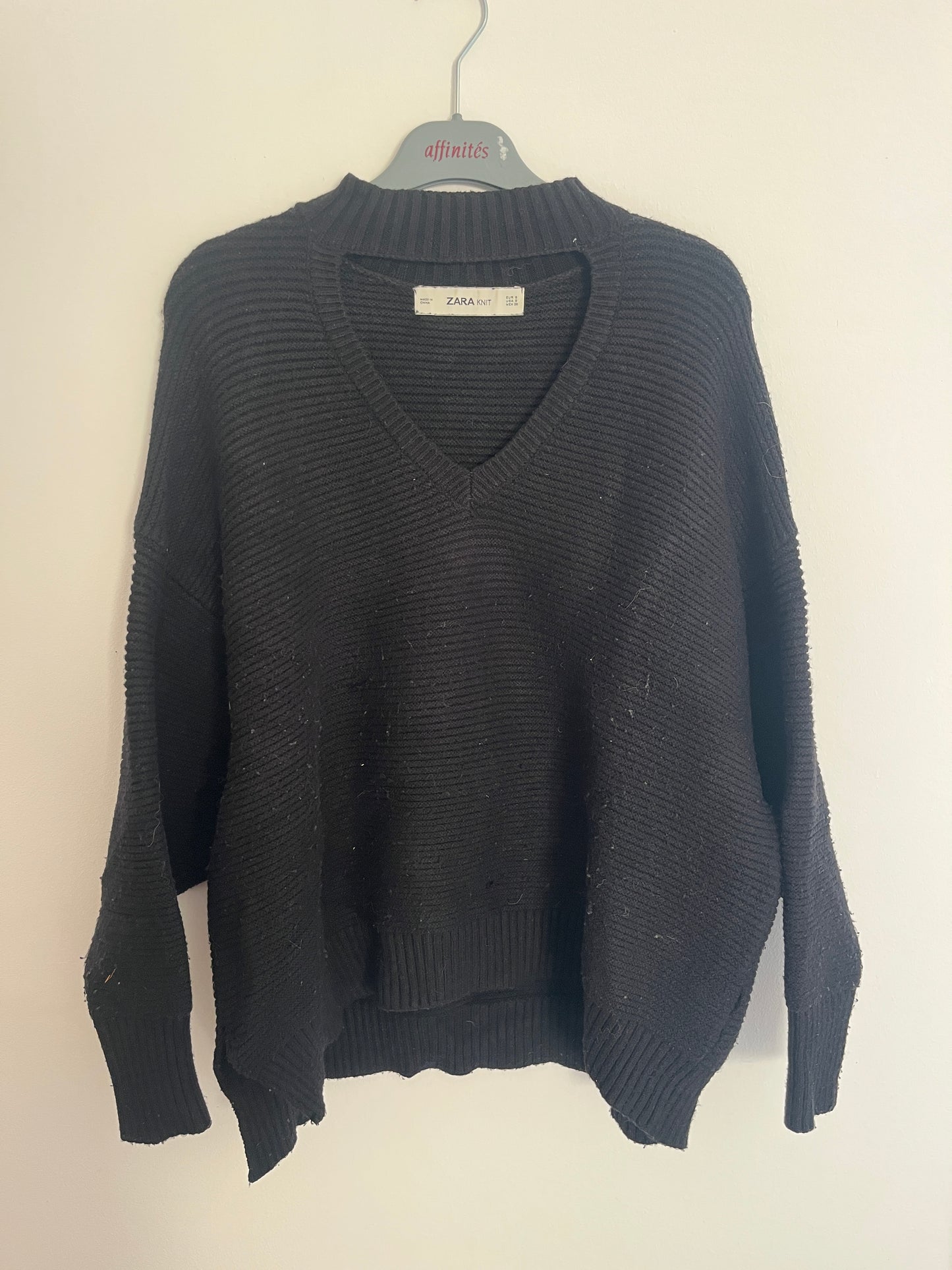 Pull à manches longues noir en maille oversize Zara - S