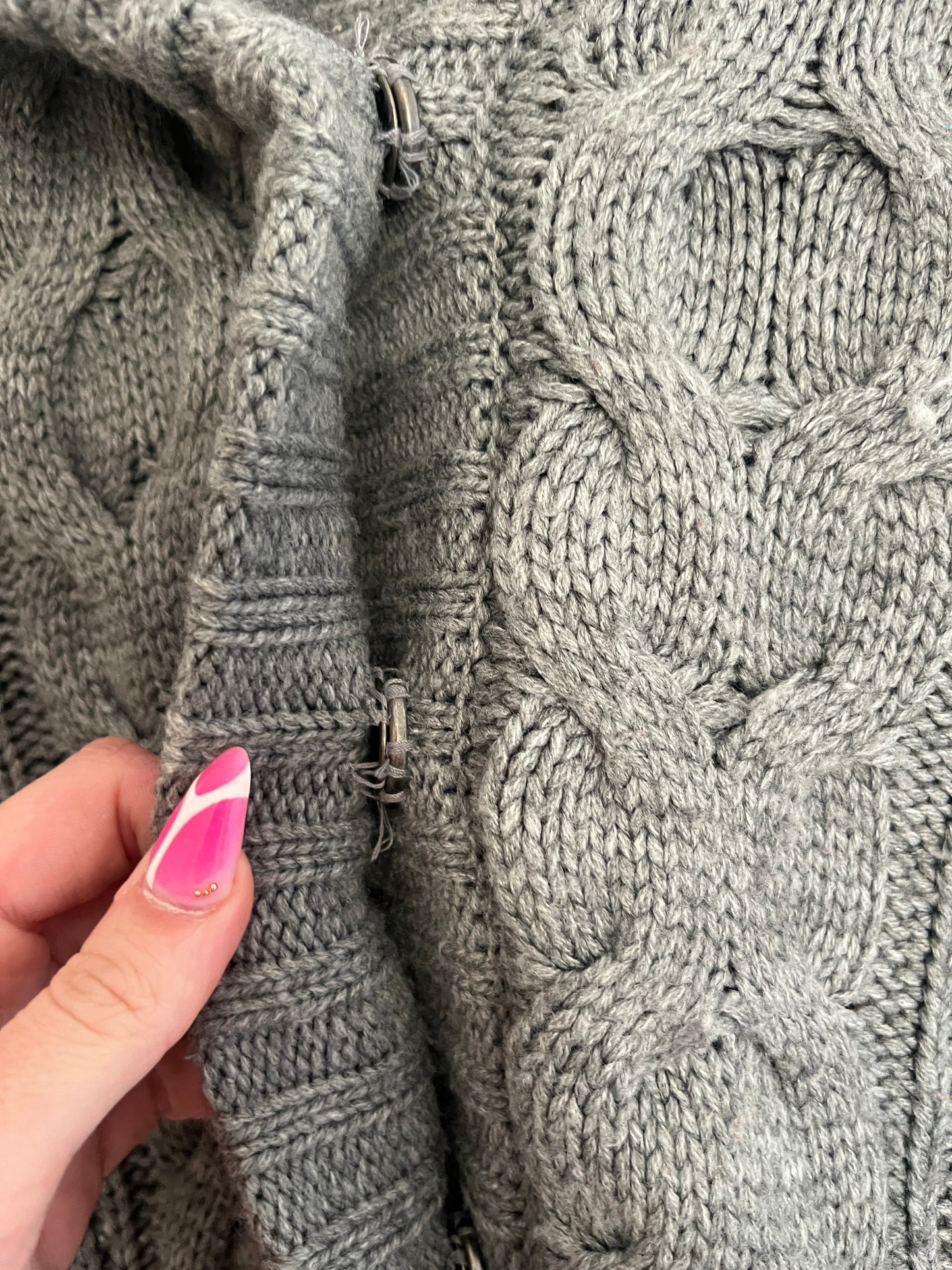 Veste épaisse à capuche en maille grise - S