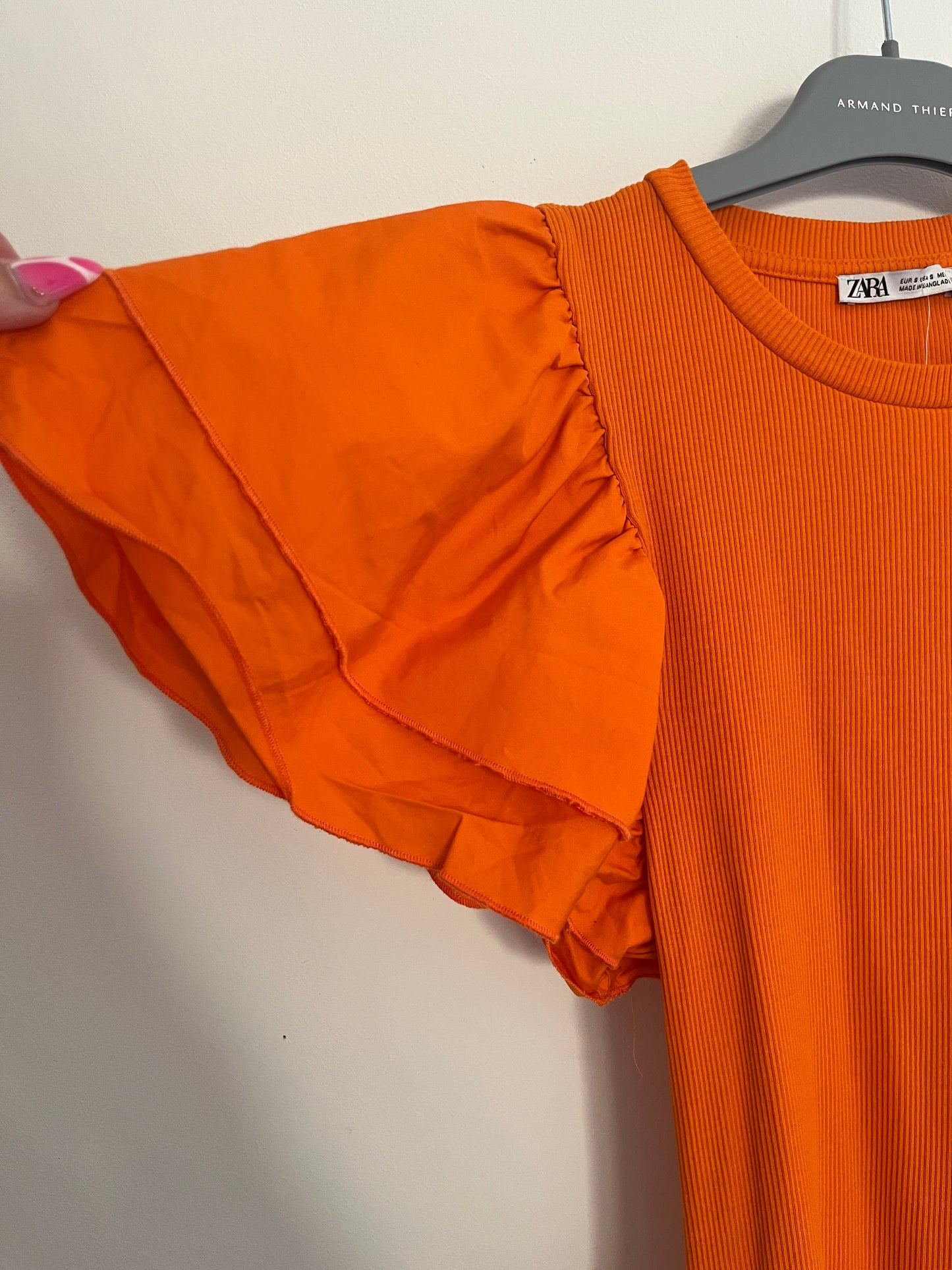 Robe courte moulante à manches à volants et évasées Zara orange - S