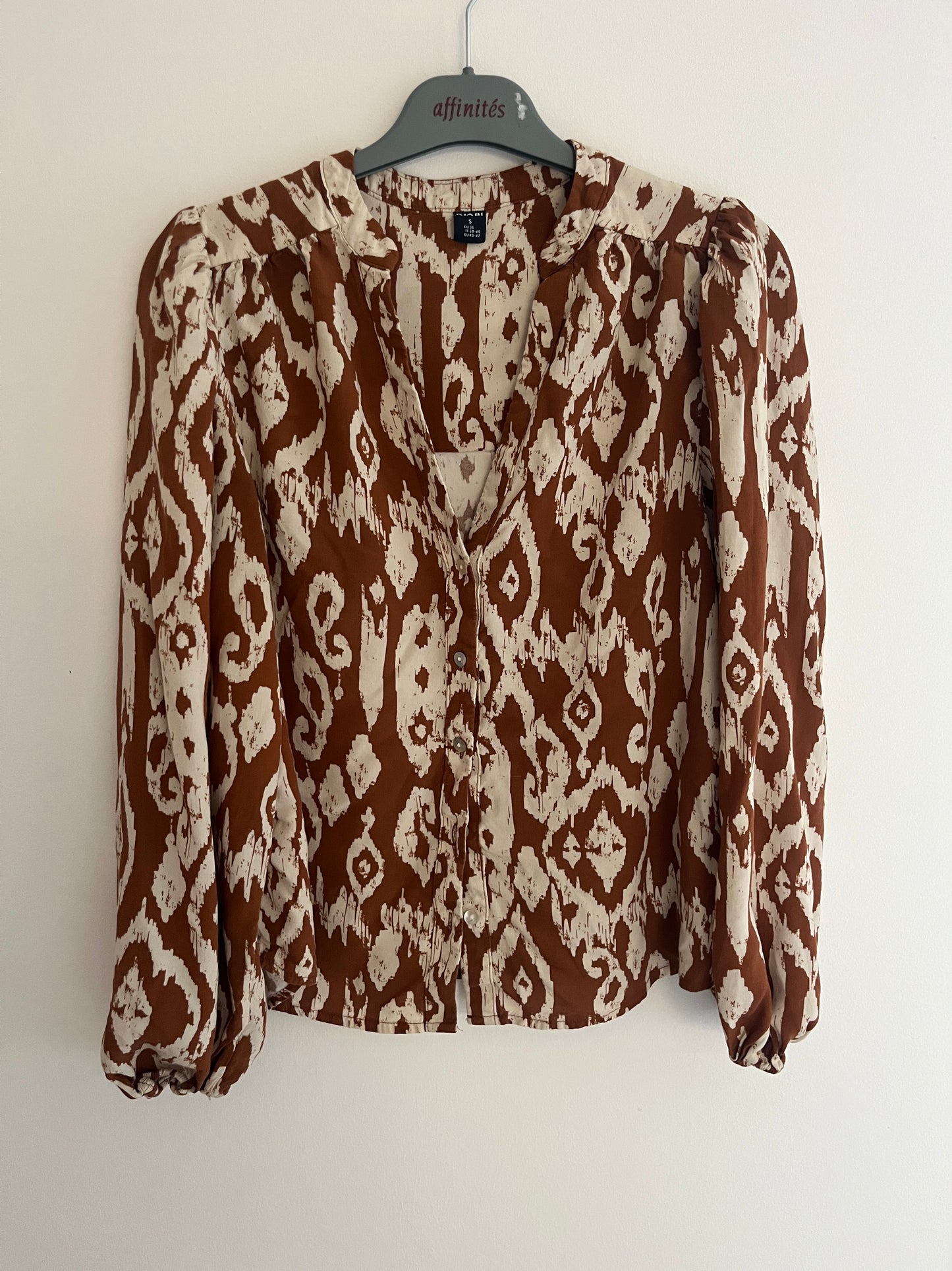 Blouse à manches longues camel à motifs bohème - S