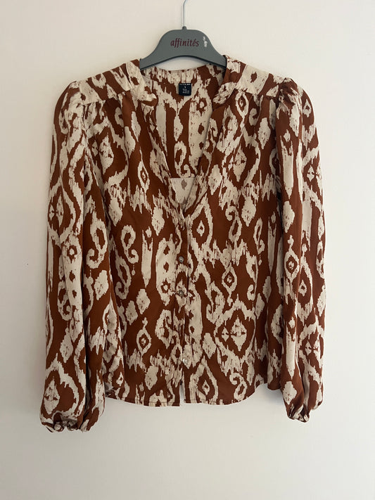 Blouse à manches longues camel à motifs bohème - S