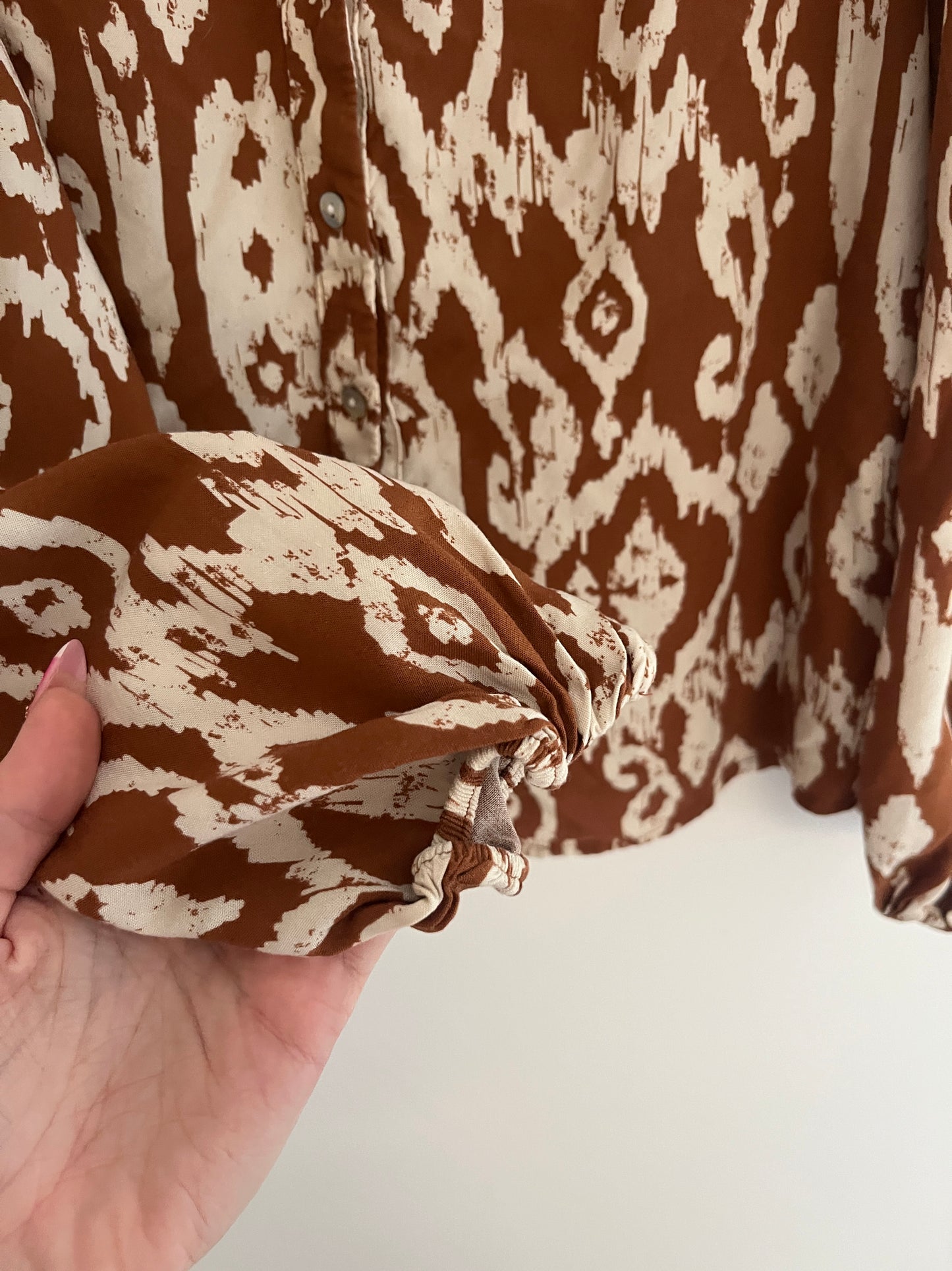 Blouse à manches longues camel à motifs bohème - S