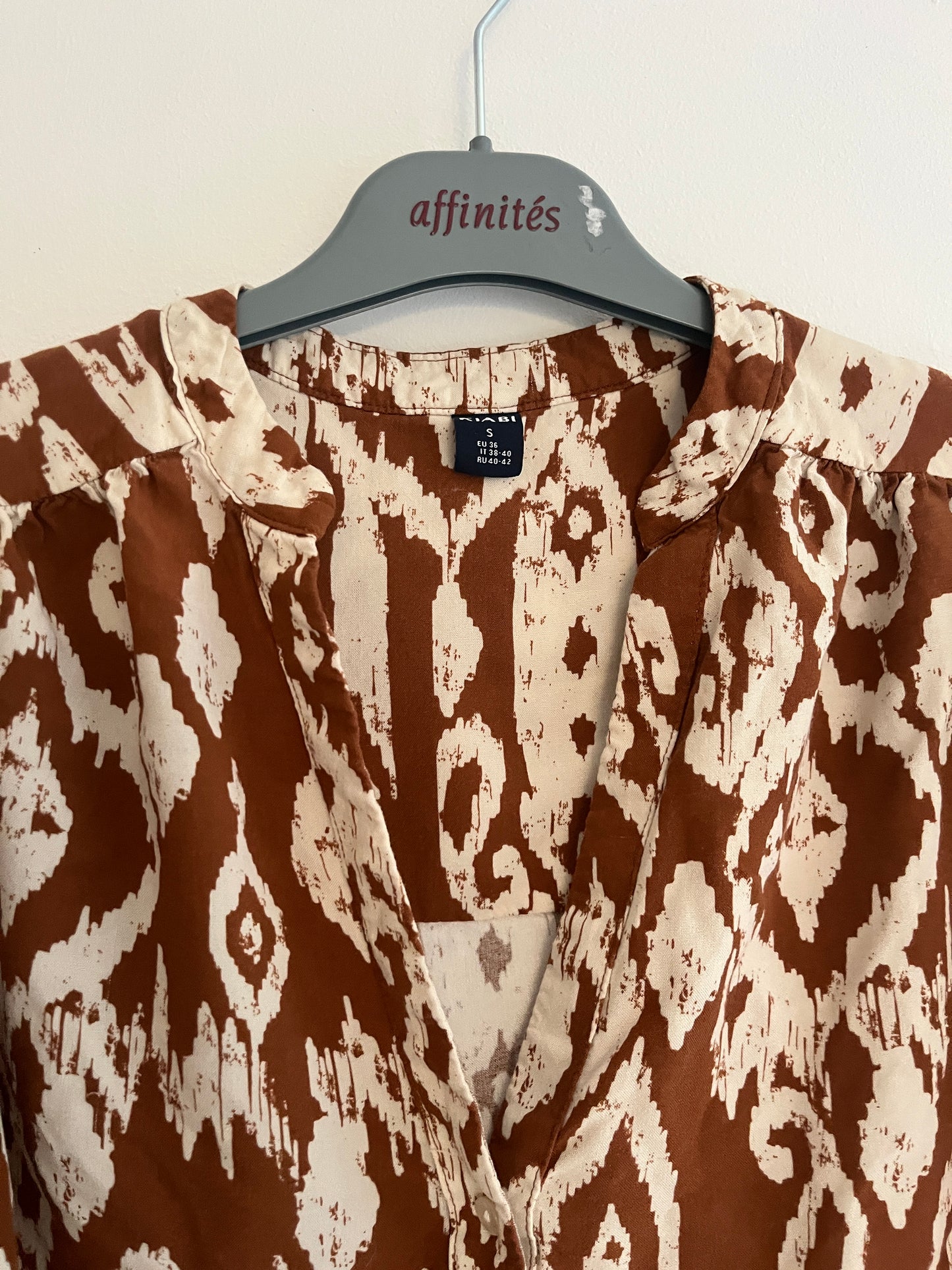 Blouse à manches longues camel à motifs bohème - S