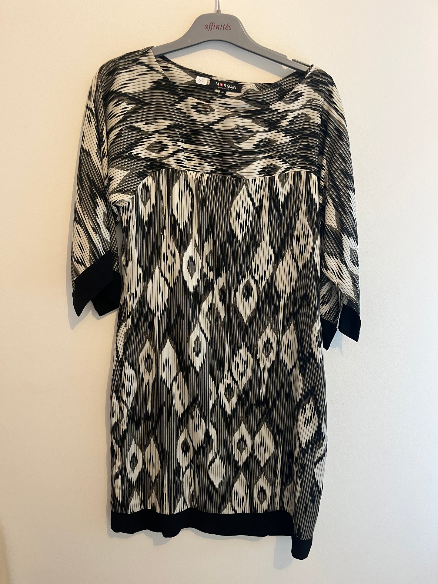 Robe « kimono » manches 3/4 motifs kaki et blanc Morgan - S